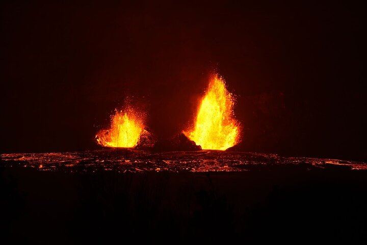 A shot of the volcano erupting