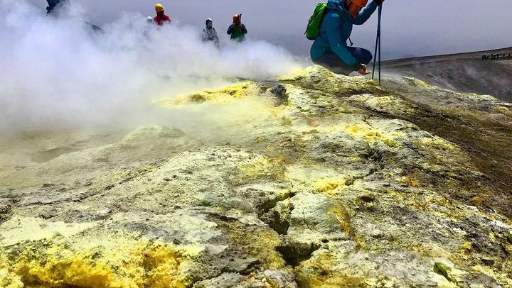 Admiring the fumaroles