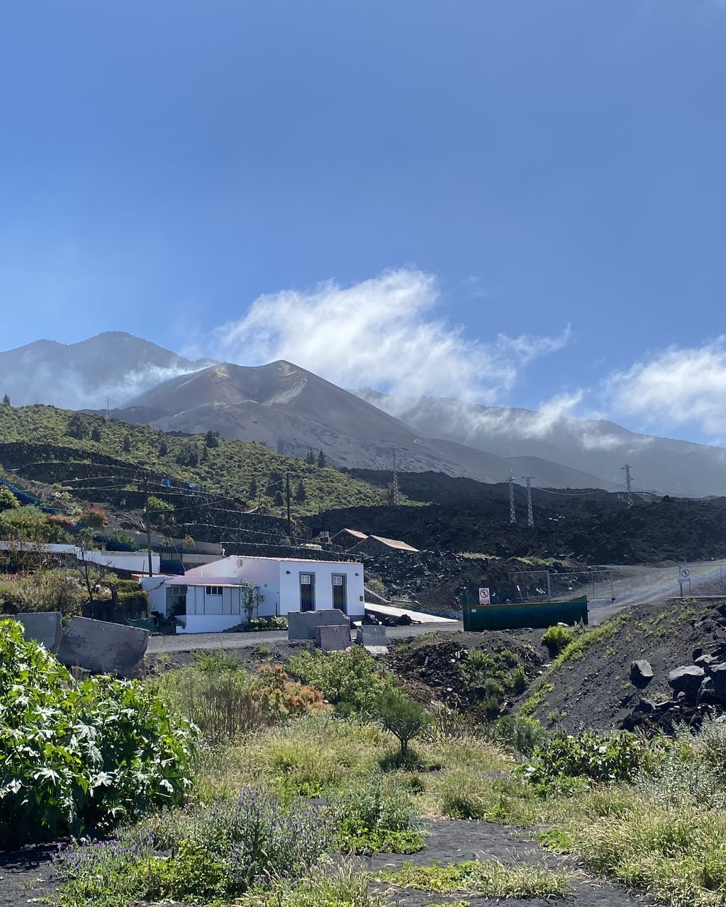 Grey ash and lapilli covering the slopes around the Tajogaite cone on La Palma