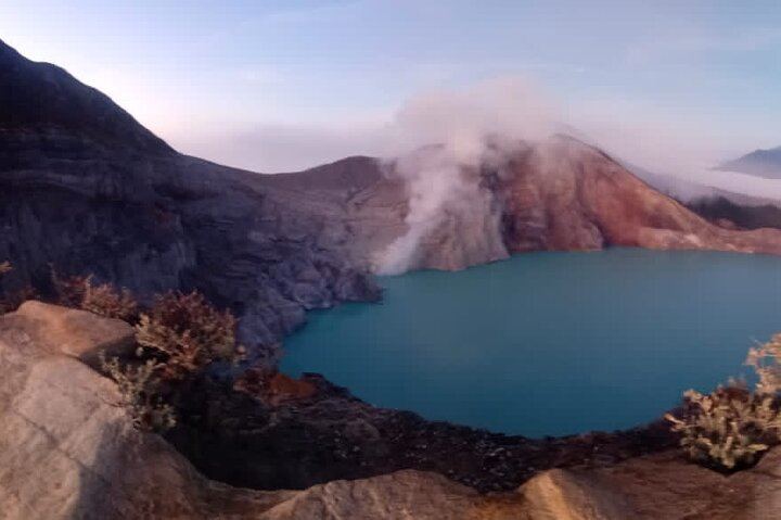 Beautiful morning on the top of mount Ijen