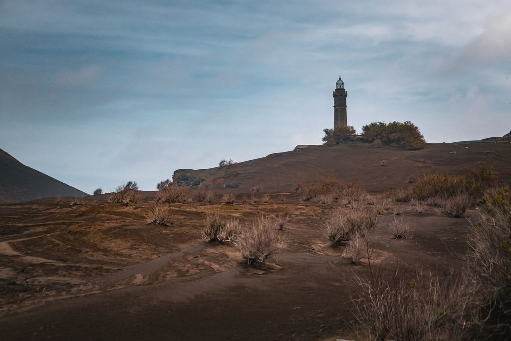 The lighthouse buried by ash at Ponta dos Capelinhos on Faial island, Azores