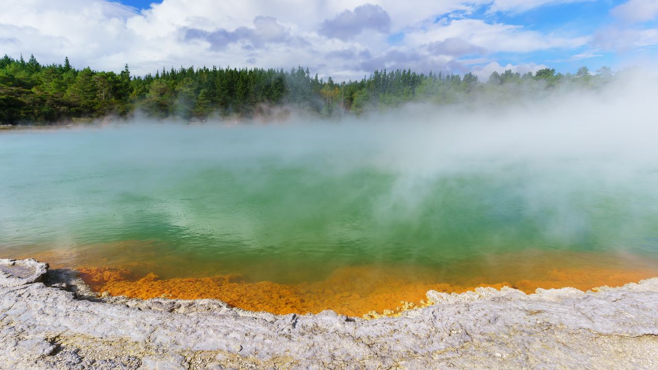 The Champagne Pool in the Wai-O-Tapu geothermal area near Rotorua, North Island, New Zealand
