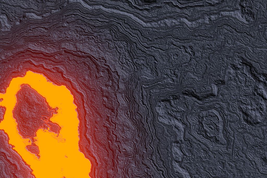 The ropy, folded surface of cooled basaltic lava seen close up