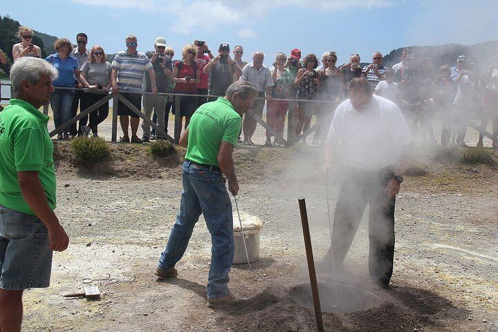 "Cozido das Furnas" Stew being removed from the natural steam vents