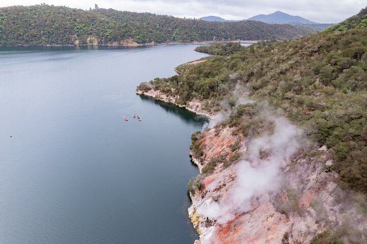 Drone footage showing our kayaks exclusively exploring lake Rotomahana