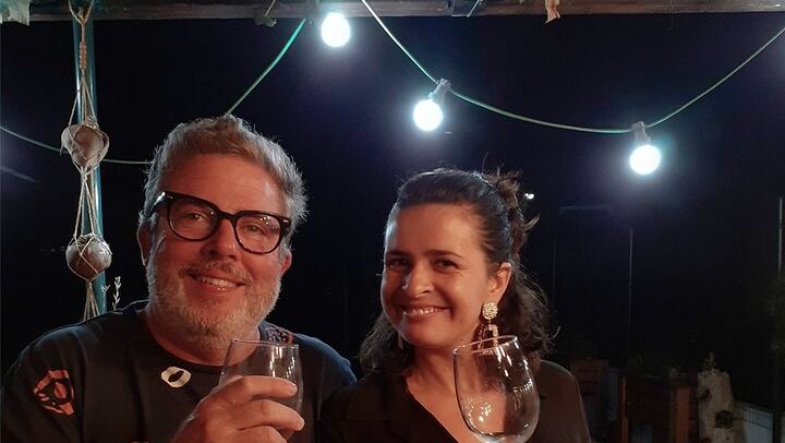 Enjoying the wine.