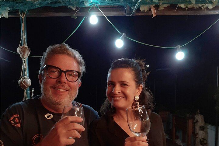 Enjoying the wine.