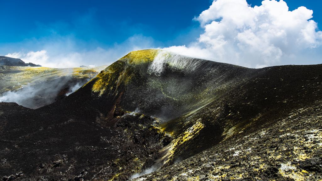The central crater of Mount Etna seen from the summit ridge above 3,300 metres