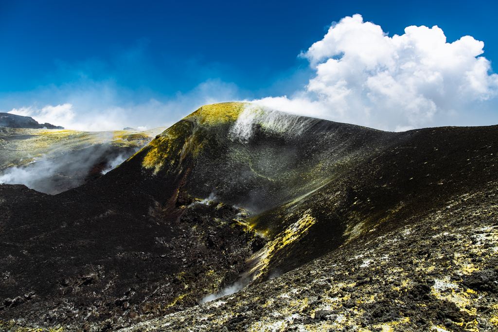 The central crater of Mount Etna seen from the summit ridge above 3,300 metres
