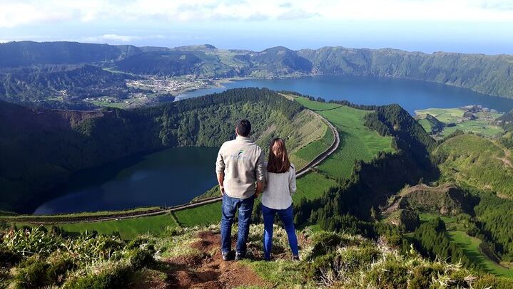 Famous Boca do Inferno viewpoint over Sete Cidades volcano caldera