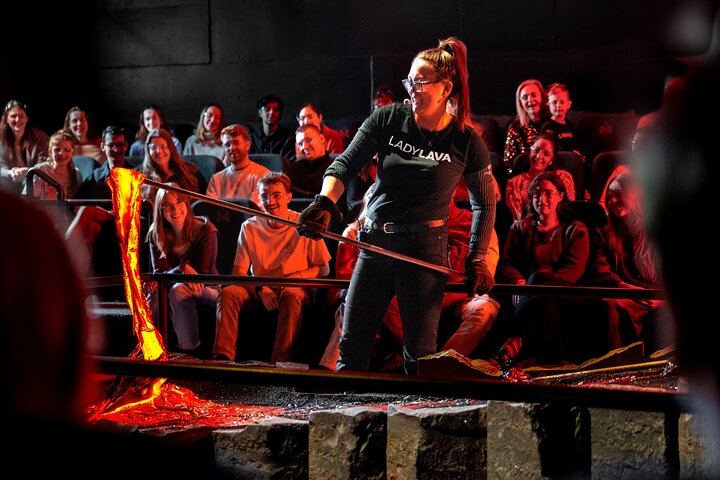 Feel the heat as our Lava Master lifts glowing lava with an iron rod — a one-of-a-kind experience found only in Iceland.