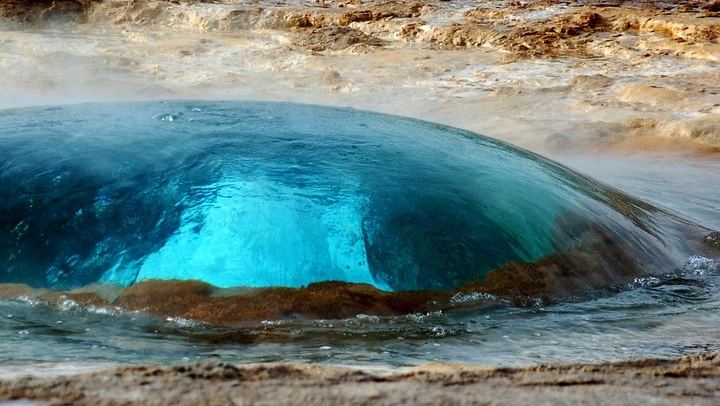 Geyser Strokkur right before its eruption