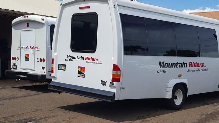 Haleakala bike tour shuttle buses ready for transportation