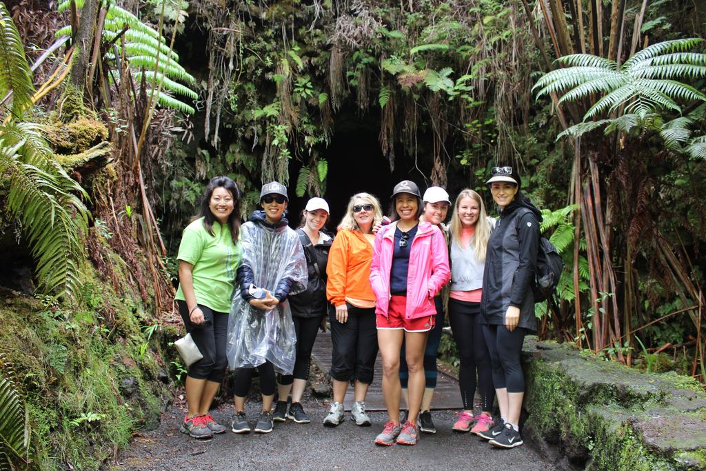 The lit interior of Nāhuku, the Thurston lava tube, in Hawaiʻi Volcanoes National Park