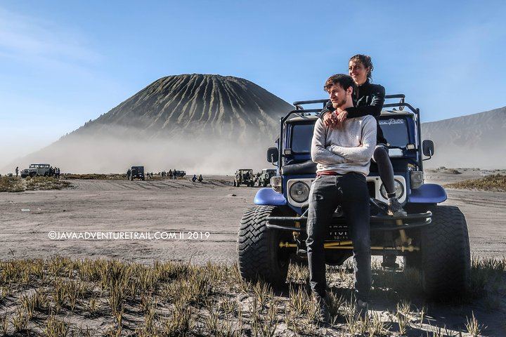 Jeep ride on the sea of sand in Mount Bromo