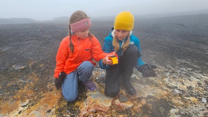 Kids having fun at Fagradalsfjall Volcano.
