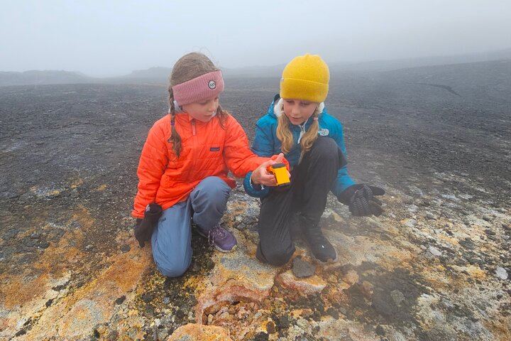Kids having fun at Fagradalsfjall Volcano.