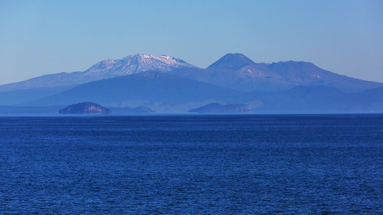 Lake Taupo, the caldera lake of the Taupo volcanic zone in New Zealand's North Island