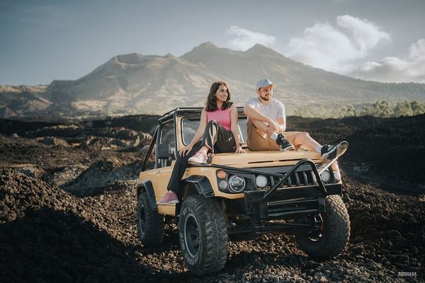 Batur Jeep at Sunset from Bukit Catu, Finishing on the Black Sand