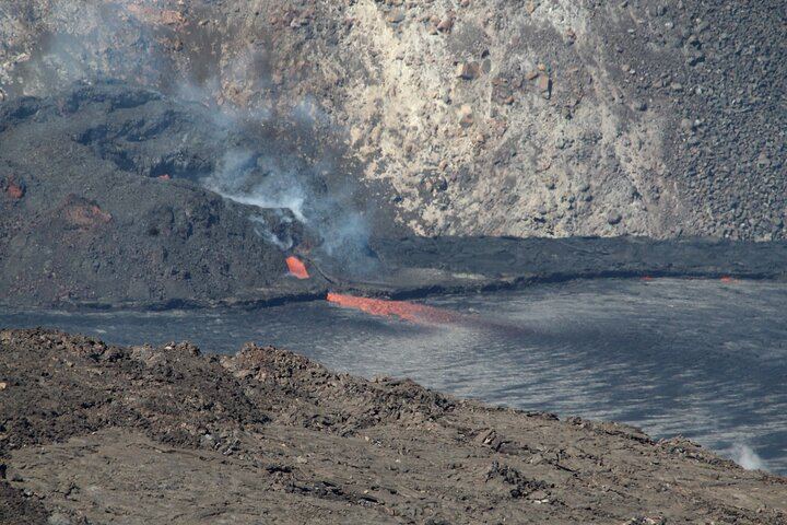 October 2021, you can see lava. With binoculars you could see lava splatter.