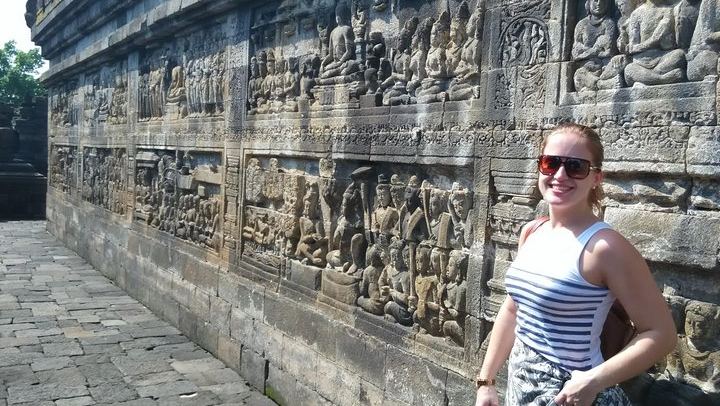 Our guest from Canada happy visited Borobudur temple