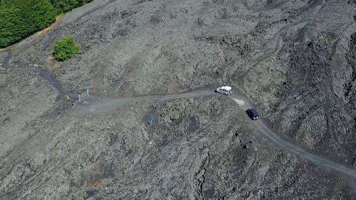 Safari jeep on lava flows (1992)