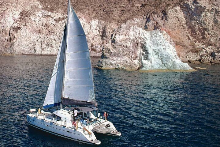 Santorini: Private Catamaran Cruise to Volcano with BBQ & Drinks