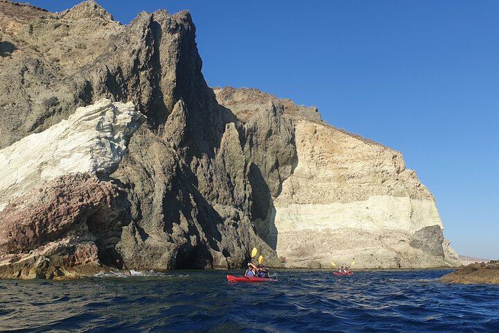 Santorini Sea Kayak – Volcanic Cliffs, Hidden Sea Caves & Picnic