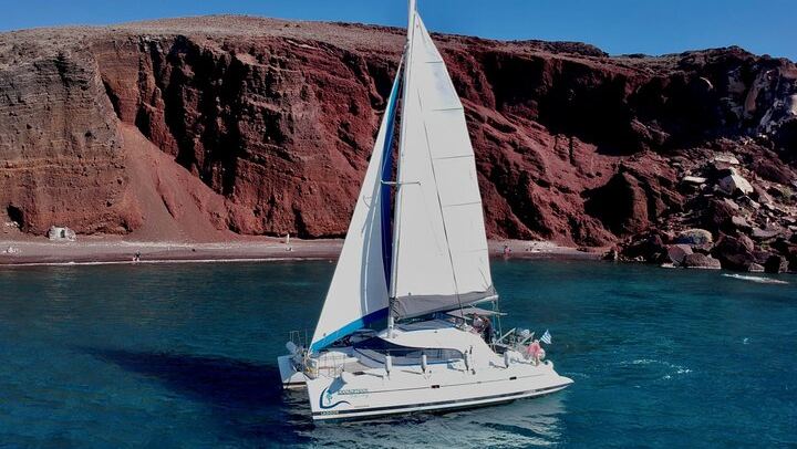 Santorini: Private Catamaran Cruise to Volcano with BBQ & Drinks