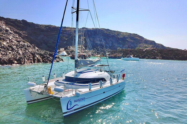 Santorini: Private Catamaran Cruise to Volcano with BBQ & Drinks