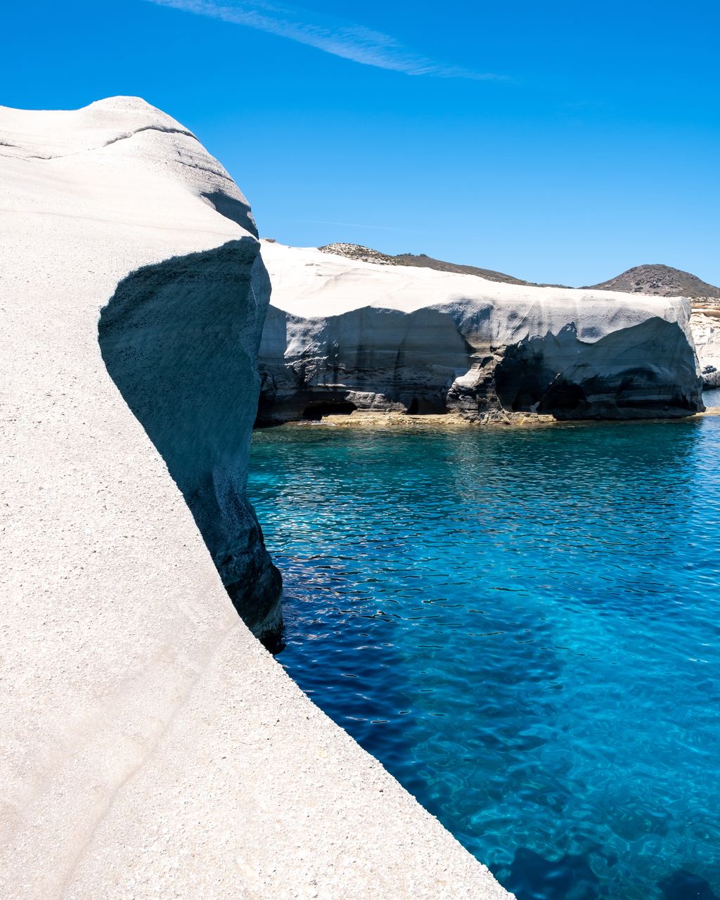 White volcanic ash rock formations at Sarakiniko beach on Milos, Cyclades, Greece