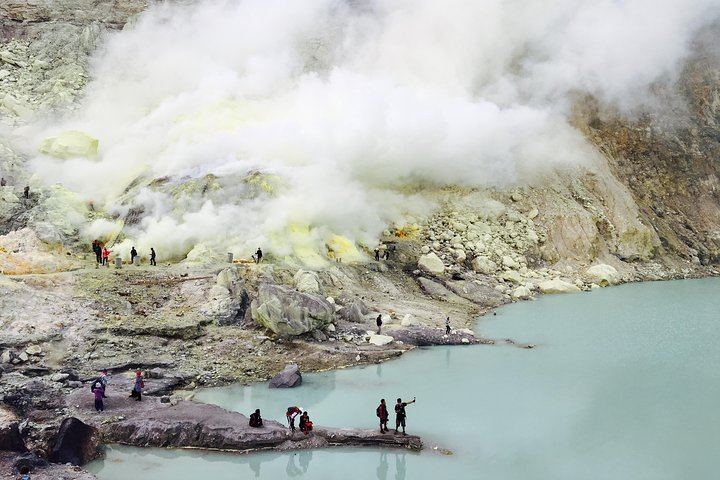 Sulfur mine inside volcano crater