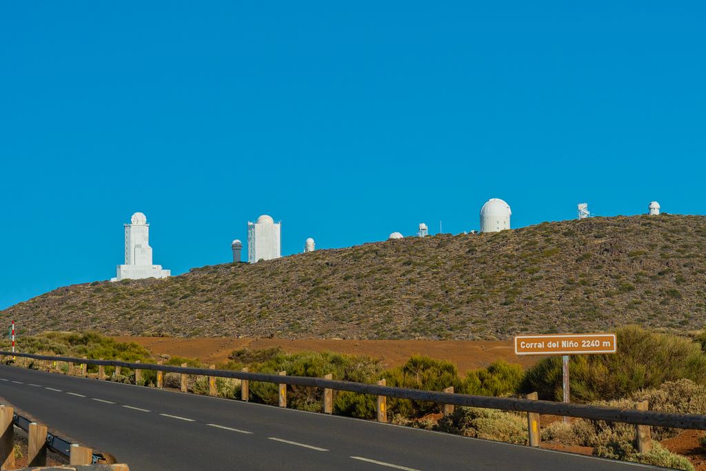 Telescope domes of the Izana astronomical observatory on the slopes of Mount Teide, Tenerife