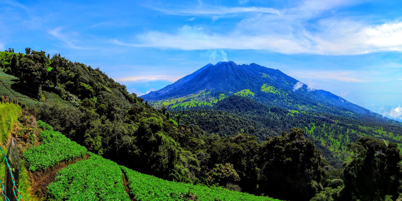 The steaming active cone of Turrialba Volcano in Costa Rica seen head-on