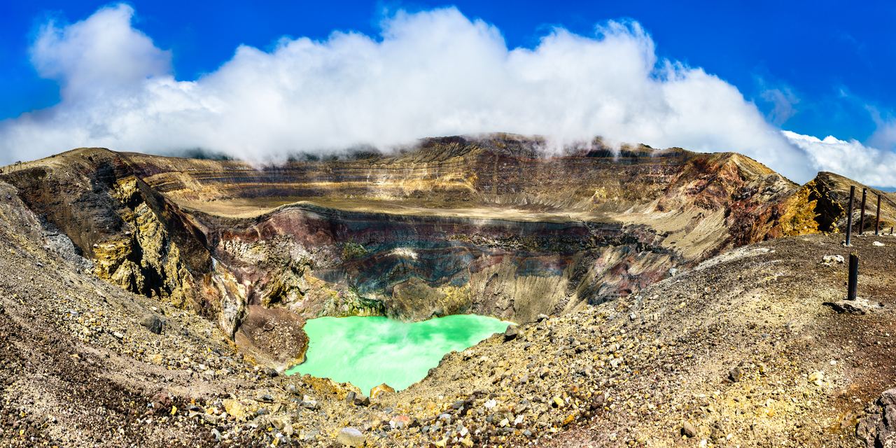 The turquoise crater lake at the summit of the Santa Ana volcano, Ilamatepec, El Salvador