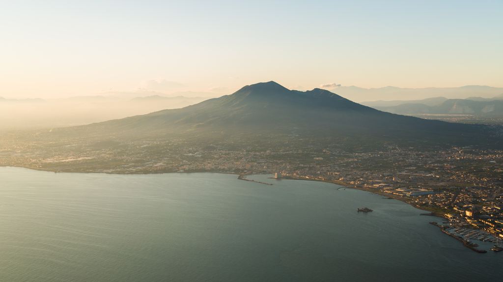 Mount Vesuvius and the whole Gulf of Naples seen from Mount Faito at sunset