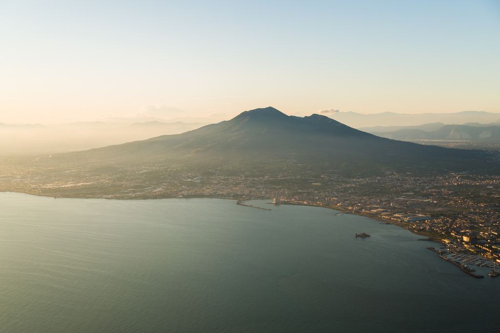 Mount Vesuvius and the whole Gulf of Naples seen from Mount Faito at sunset