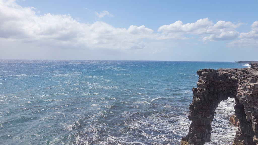 The Hōlei Sea Arch in the lava cliffs at the coastal end of Chain of Craters Road