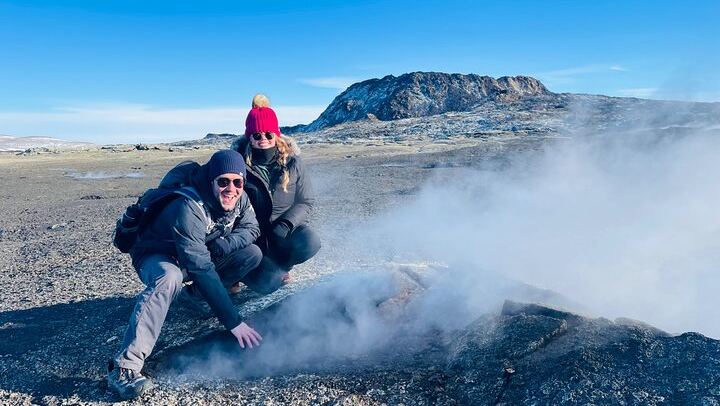 Touching the Fagradalsfjall Volcano Lava Field.