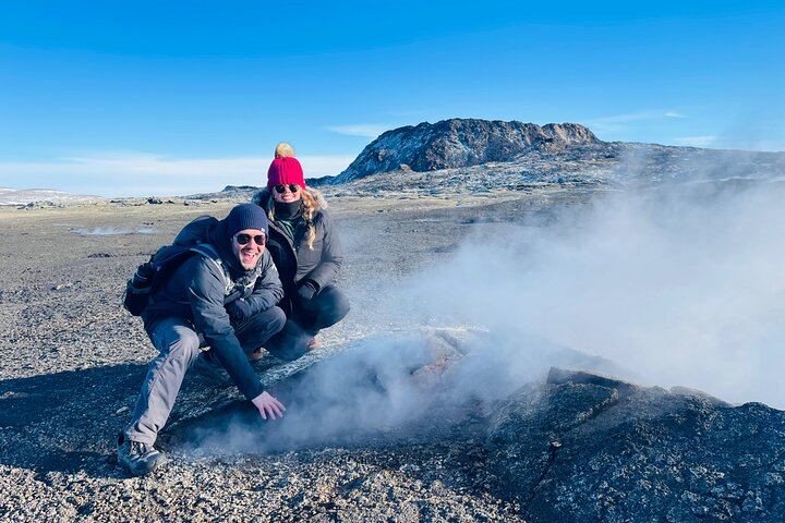 Touching the Fagradalsfjall Volcano Lava Field.