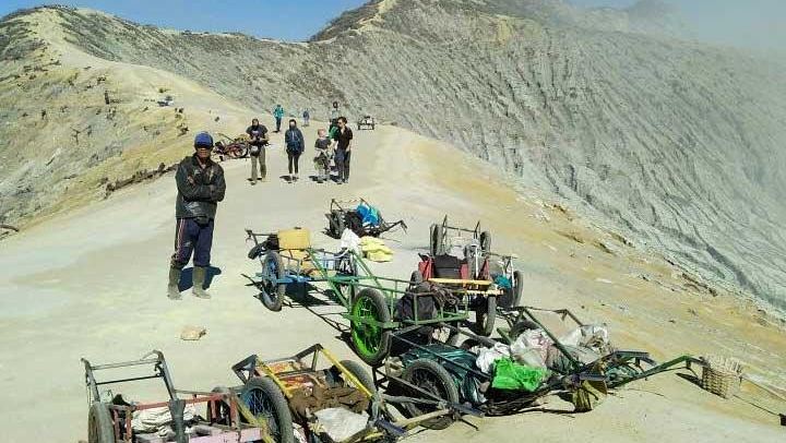 Trolleys at mount Ijen