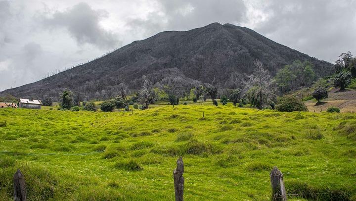 Turrialba Volcano "burnout skirts" and green pastures