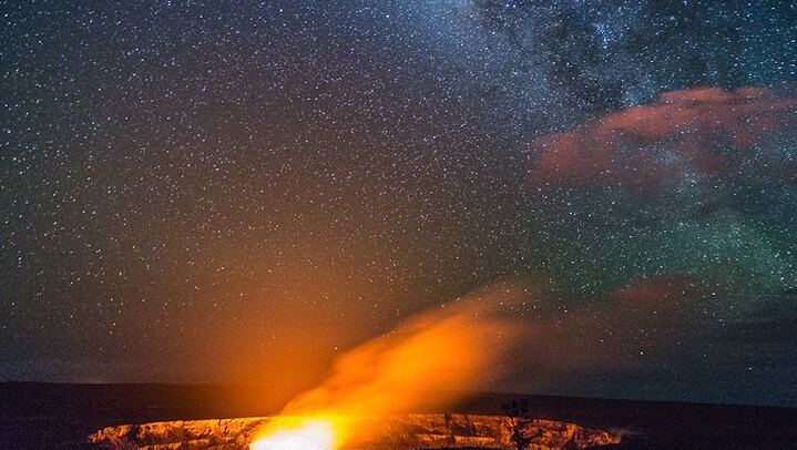 Viewing Glowing Lava Lake during Twilight