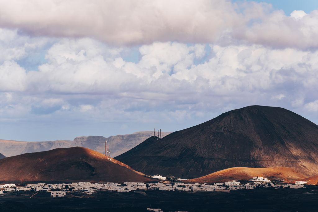 Panorama of volcano craters in Timanfaya National Park, Lanzarote, Canary Islands
