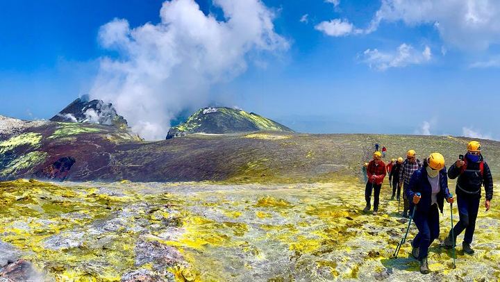 Walking over the volcanic sulfur