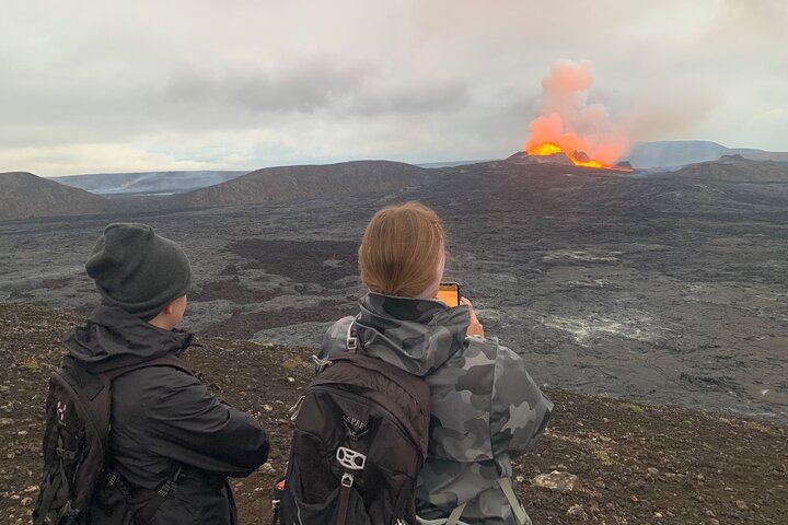 Watching the eruption at Fagradalsfjall Volcano Tour