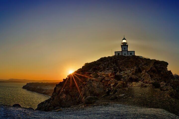 Where the Aegean meets the sky — the Lighthouse of Santorini stands as a silent guardian of unforgettable sunsets and timeless serenity.